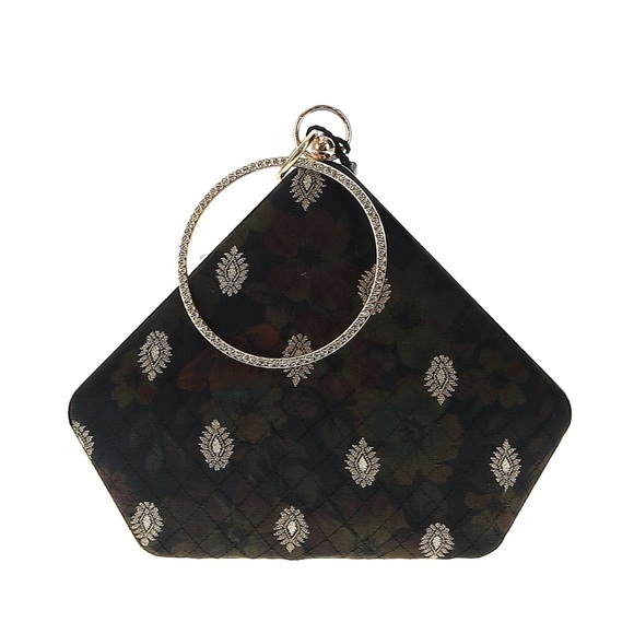 Floral Patterned Wrist Clutch with Gold Bling Ring - with shoulder strap - Picture 1 of 9